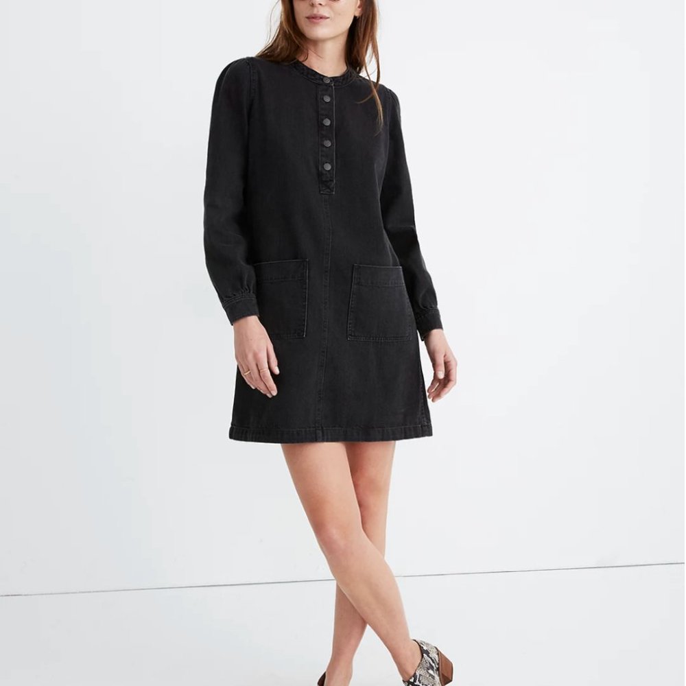 Madewell Denim Patch-Pocket Popover Shirtdress in Shrader Wash Size M